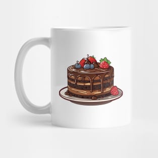 Chocolate Cake with Strawberries Cute Cartoon Sticker Mug